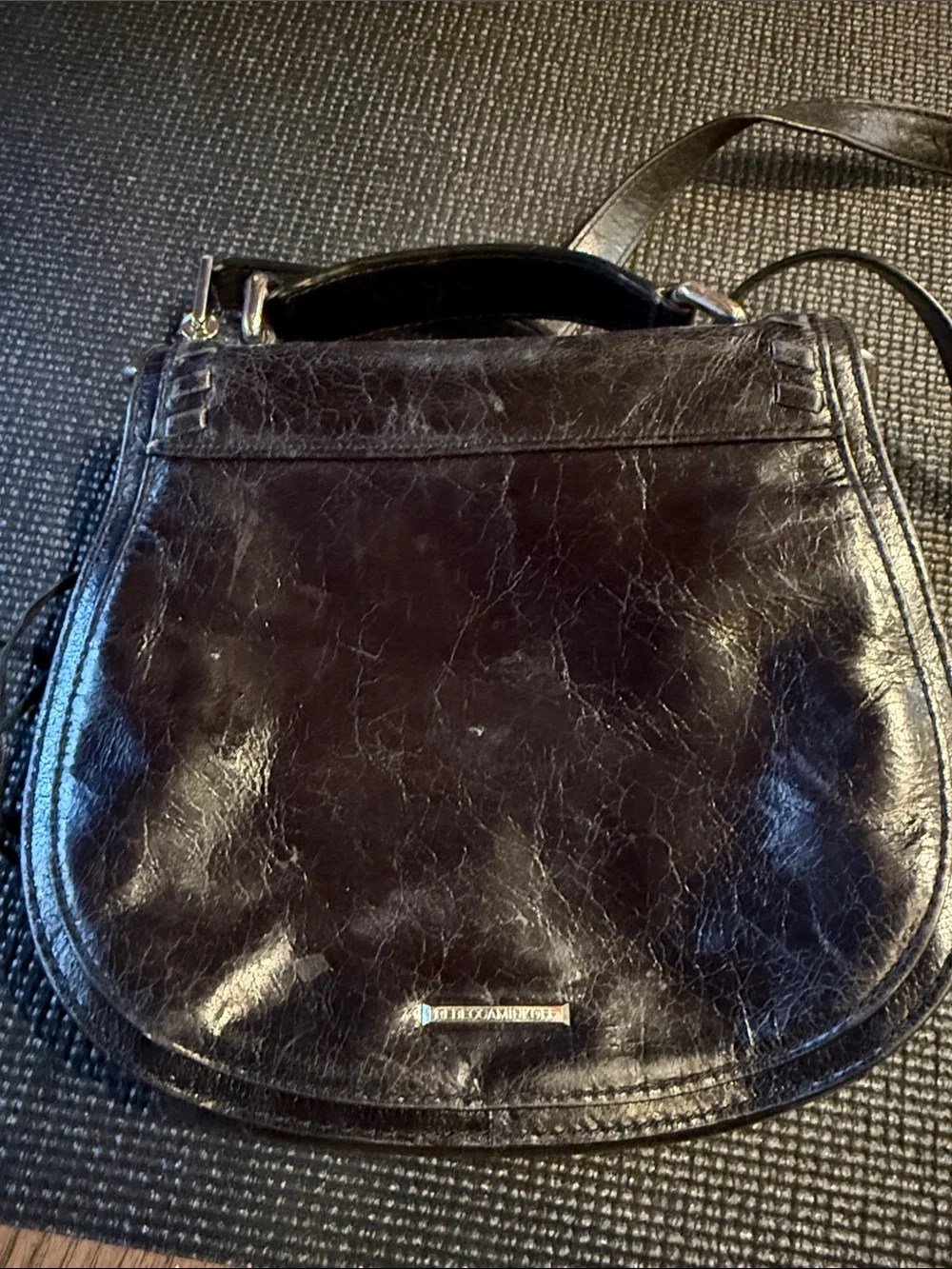 Rebecca Minkoff Black Leather Crossbody Saddle Bag with Braided Detail